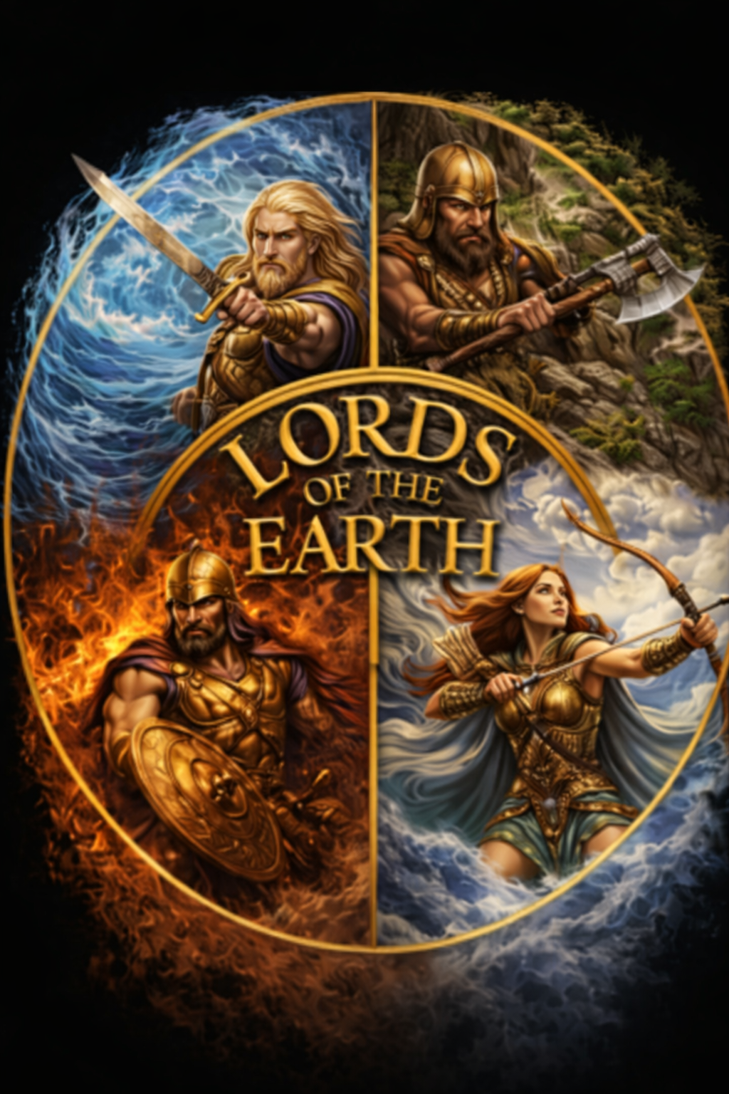 Lords of the Earth logo featuring Earth, Air, Water, and Fire